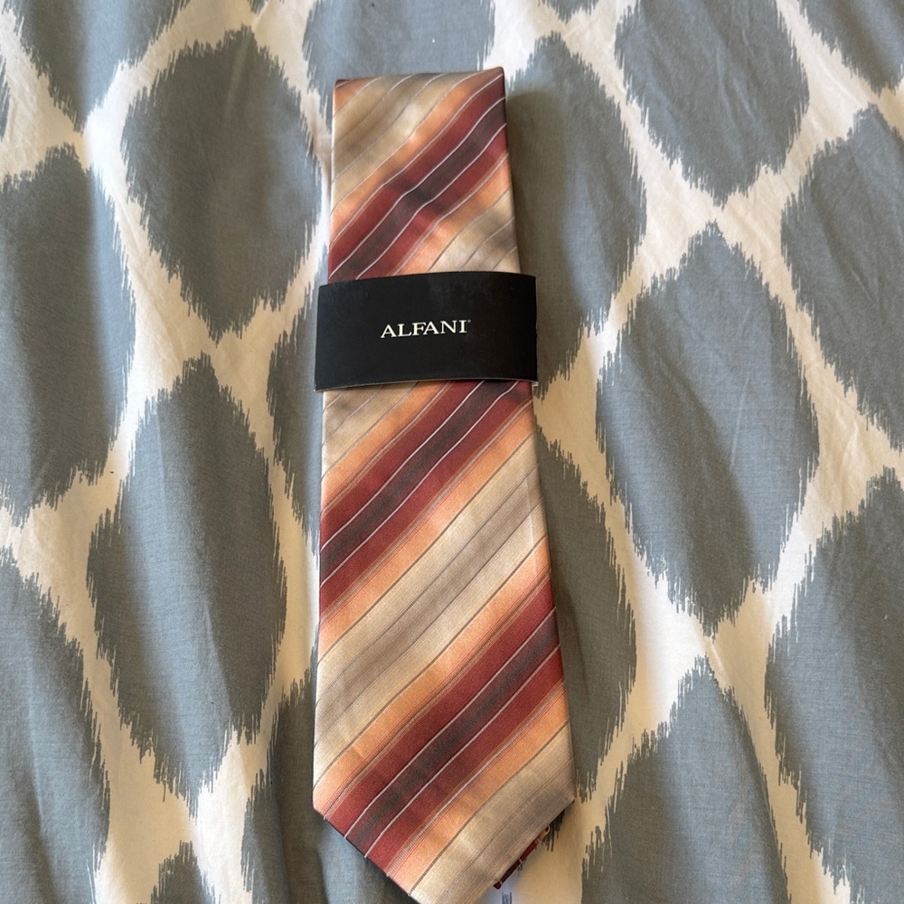 Alfani Men's Striped Tie in Rust, Burgundy and Cream